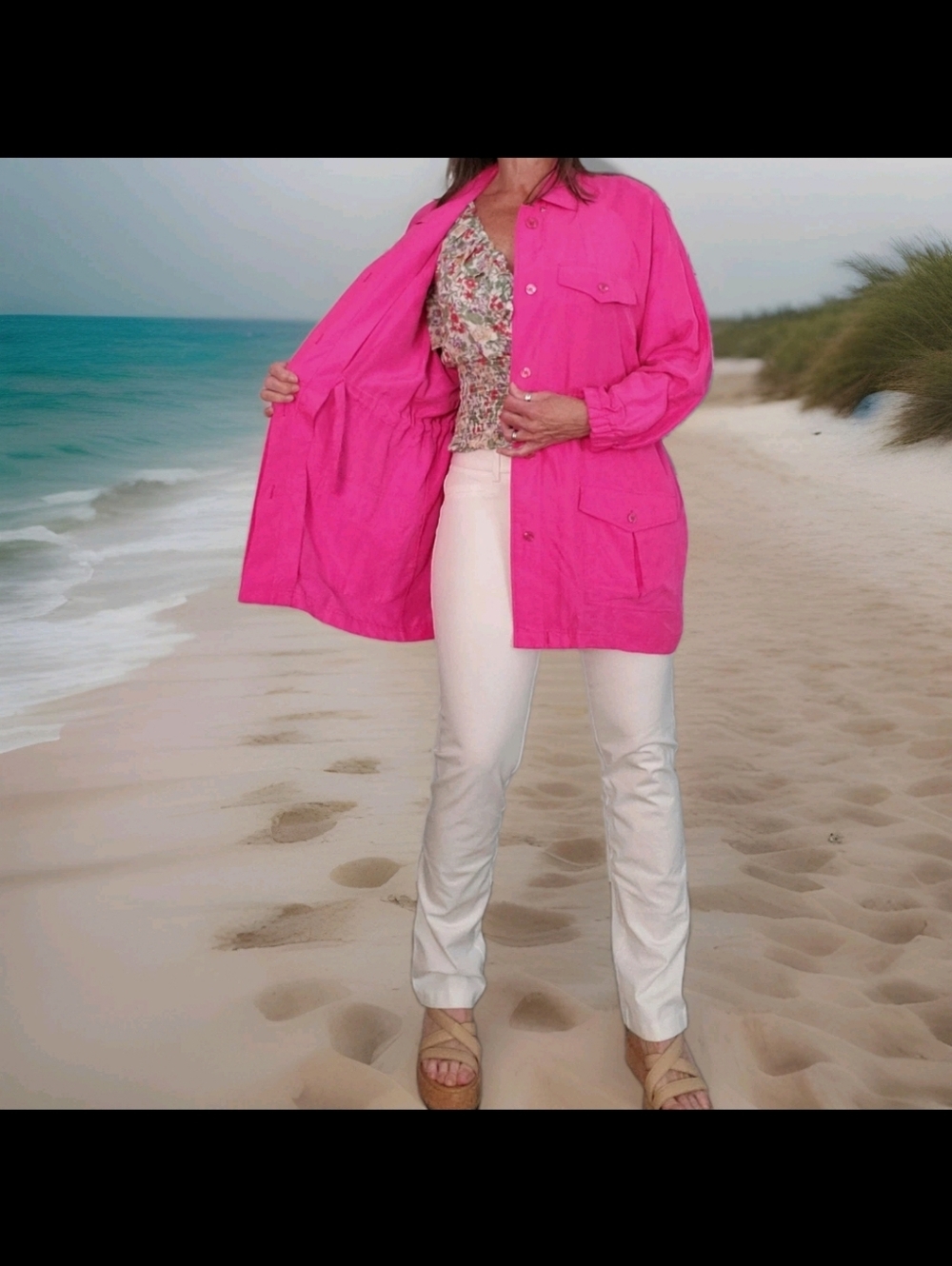 FOUR SEASONS Vintage 100% Silk Hot Pink Lightweight Trench 6